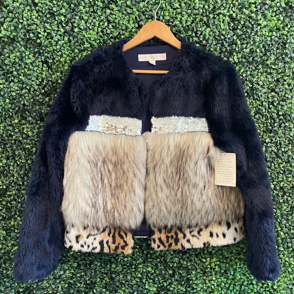 NWT Boston Proper bling faux fur jacket. - Picture 1 of 13